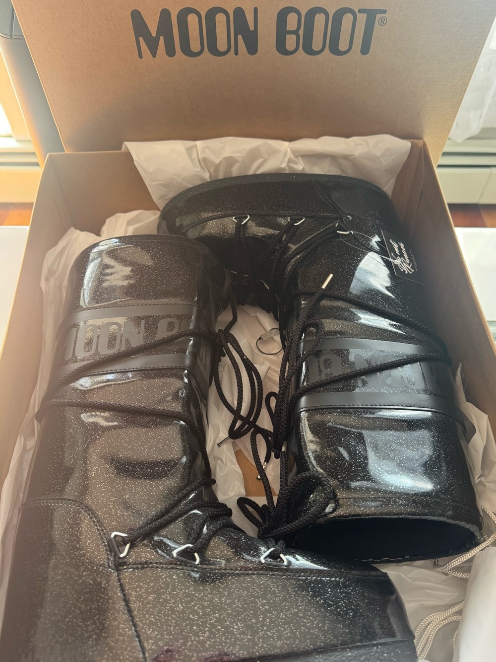 Moon Boot Icon Glitter💎Bling Moon Boots Padded Snow Boots Waterproof BNWT